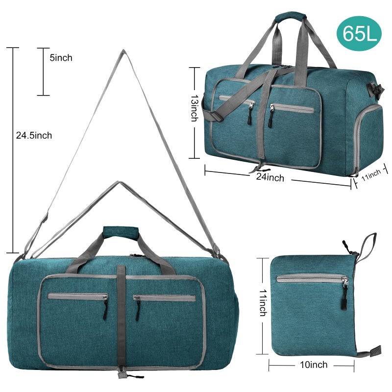Dimayar 65L Travel Duffle Bag for Men Women - Foldable Duffel Bag with Shoes Compartment - Overnight Bags Waterproof & Tear Resistant(Green) - Image 2